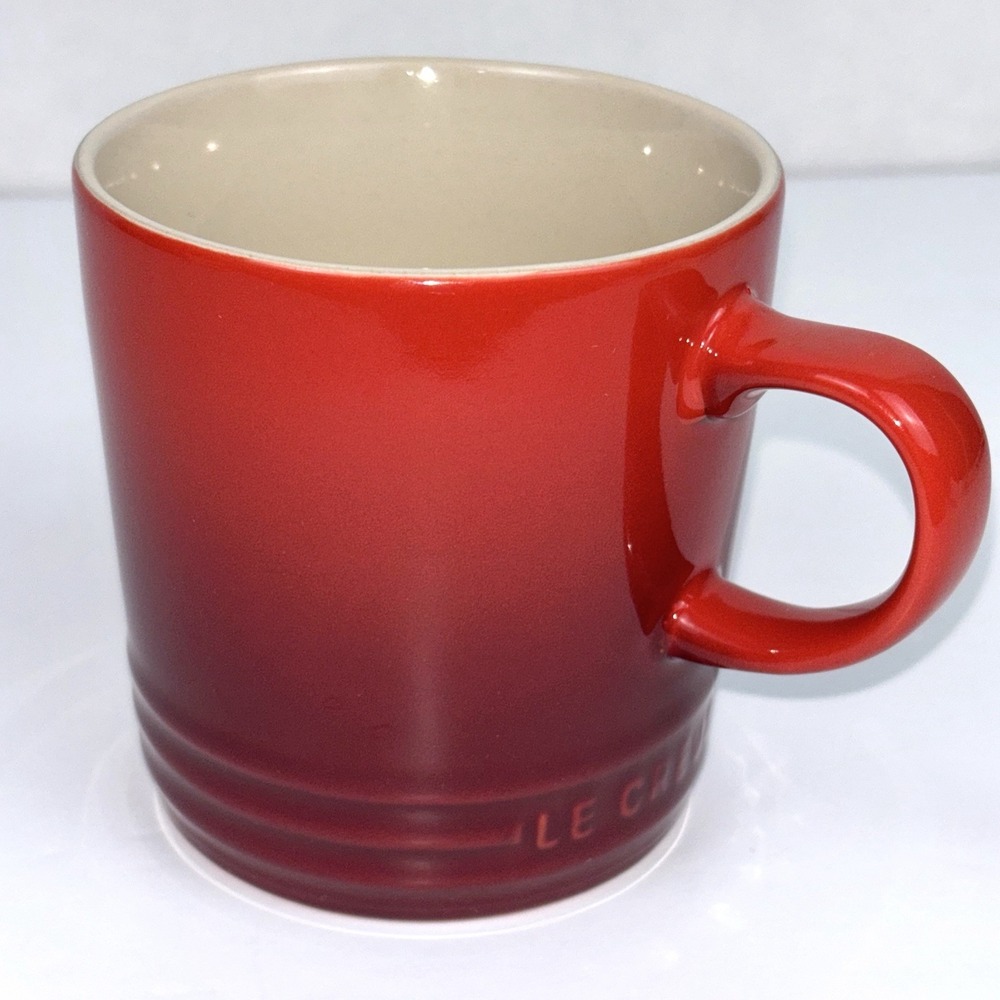 Le Creuset Cerise Red Ombre Stoneware Coffee Mug Cup 12oz Ribbed 2003